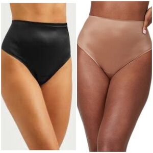 SPANX Shaping Satin Thong Panties Lot of 2 Size 3X Black and Cafe Au Lait